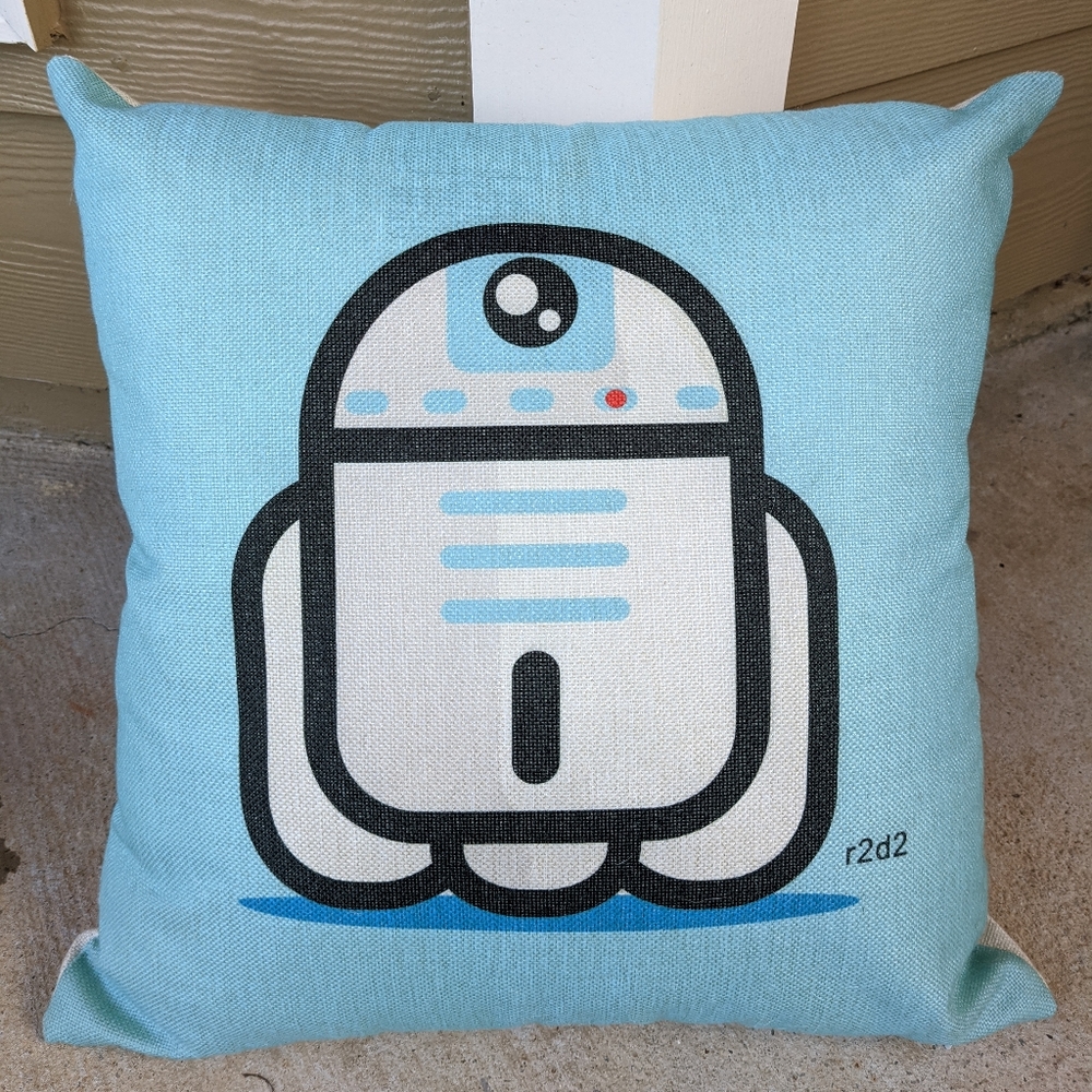 R2D2 trow pillow 18x18 pale blue and white super cute